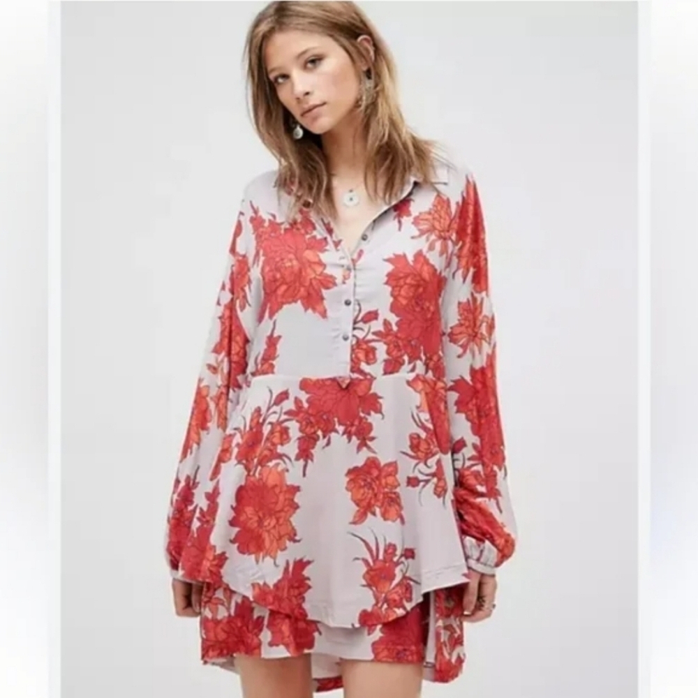Free People floral long sleeve mini dress Size Medium